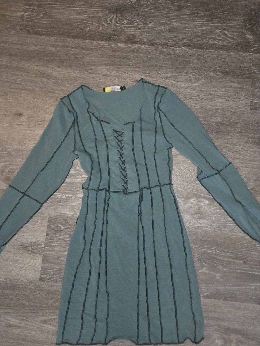 Finesse Teal Crewneck Long-Sleeve Sweater Dress with Contrast Seams